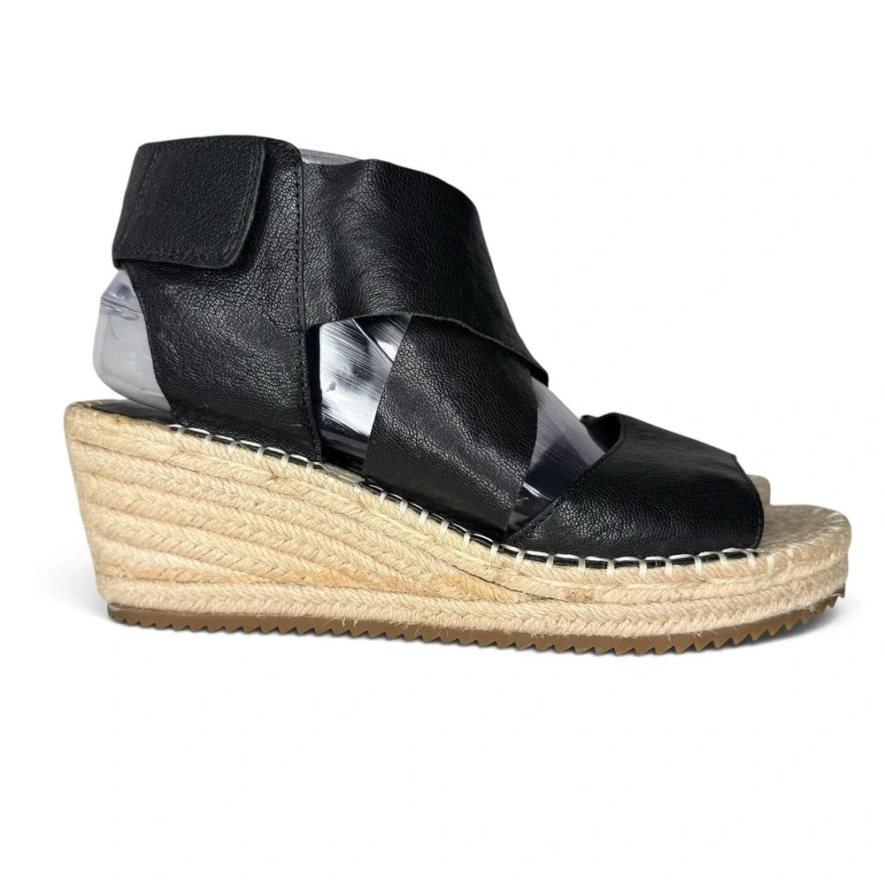 New Eileen Fisher 9.5 Willow Platform Wedge Espadrille Sandals Tumbled Leather